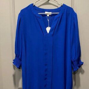 Vibrant Blue Blouse with Ruffled Sleeves